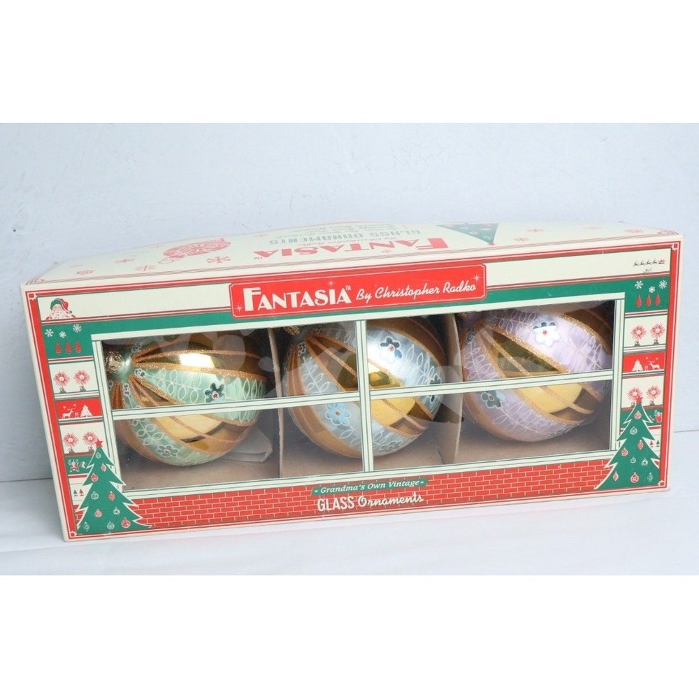 VTG Fantasia By Christopher Radko Boudoir Lace 4" Glass Ornaments & Original Box